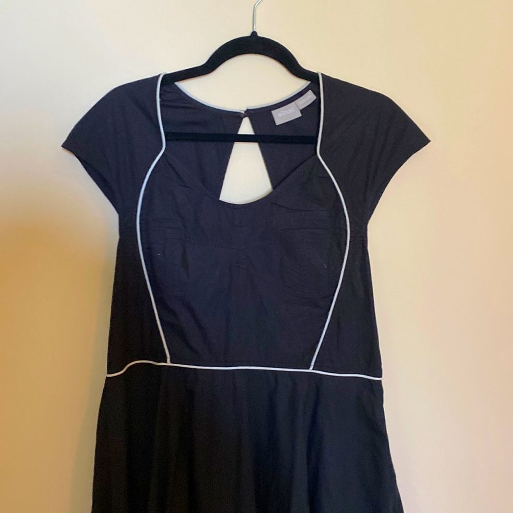 eShakti Black White Piping Cap Sleeve Retro Dress Pockets Size 14 EUC
